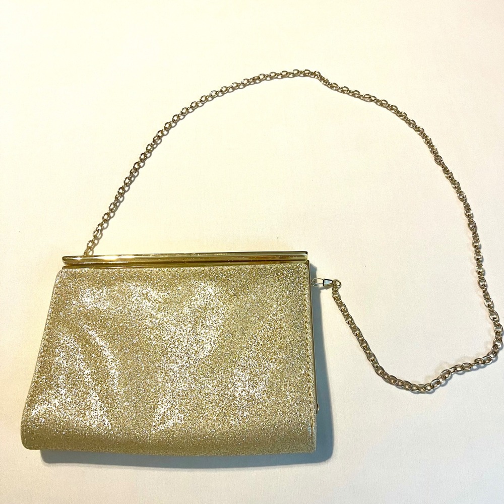 Aldo Gold Glitter Evening Clutch Bag with Removable Chain Strap Formal Wedding‎